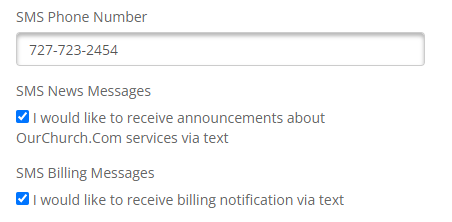 SMS text notification options